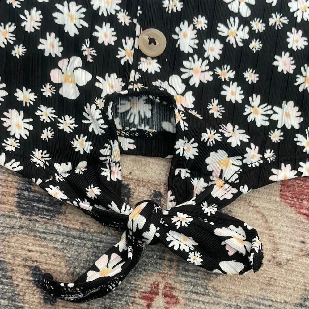 Justice Black and White Floral Kids Blouse